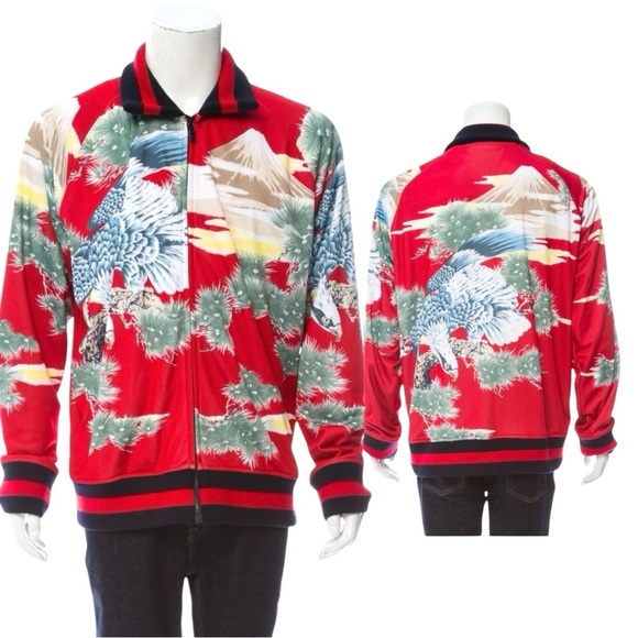 Gucci Eagle Print Zip Up Bomber Jacket Red Size Medium - Picture 1 of 16